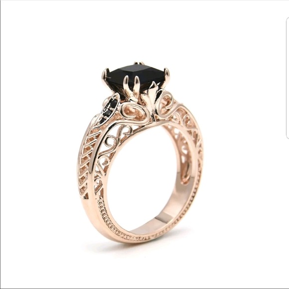 New Stamped Rose Gold Filled Black Sapphire Ring - Picture 2 of 3